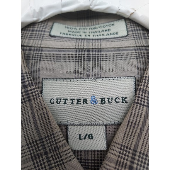 Cutter & Buck Mens Large Tan Brown Plaid Long Sleeve Cotton Button Down Shirt - Picture 2 of 6